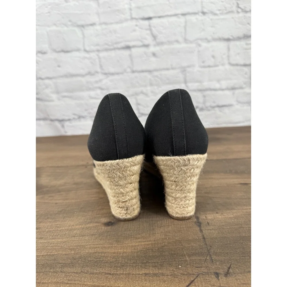 J.Crew Womens Black Canvas Espadrille Wedge Shoes 9.5 Coastal Beachy Resortwear